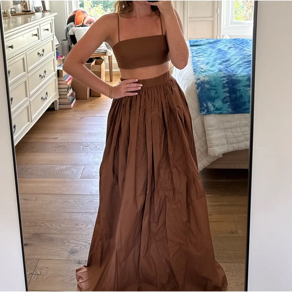 BRAND NEW: Brown maxi skirt and crop top set. UNWORN. Size S with tags. - Picture 3 of 5